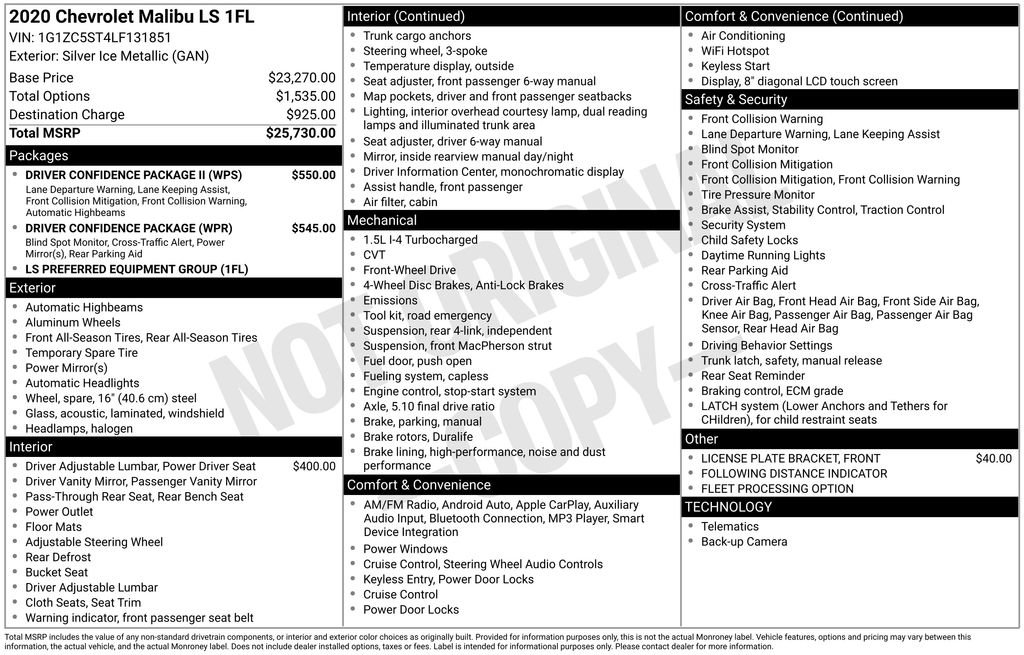 Used 2020 Chevrolet Malibu LS w/ Driver Confidence Package II image 38