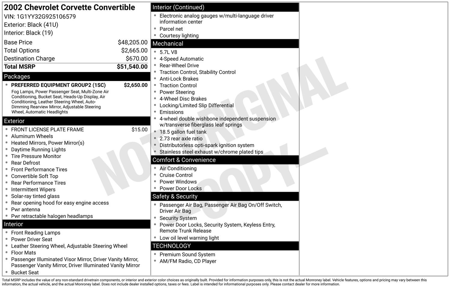 Used 2002 Chevrolet Corvette Convertible w/ Preferred Equipment Group2 RWD image 13