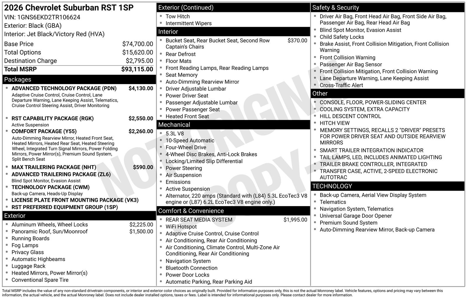 New 2026 Chevrolet Suburban RST w/ Advanced Technology Package AWD/4WD image 27
