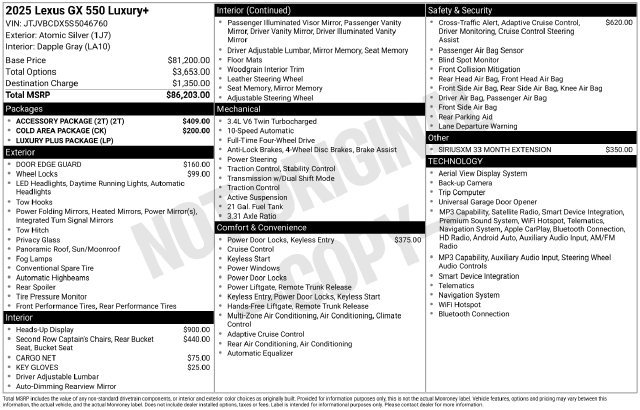 Used 2025 Lexus GX 550 w/ Accessory Package (2T) AWD/4WD image 42