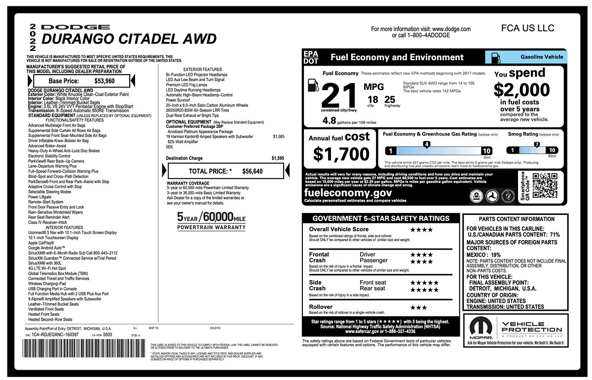 Used 2022 Dodge Durango Citadel AWD/4WD image 2
