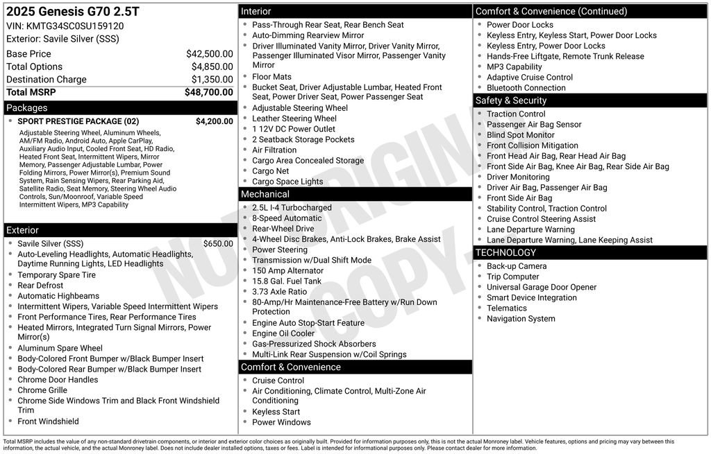 Used 2025 Genesis G70 2.5T w/ Sport Prestige Package image 46