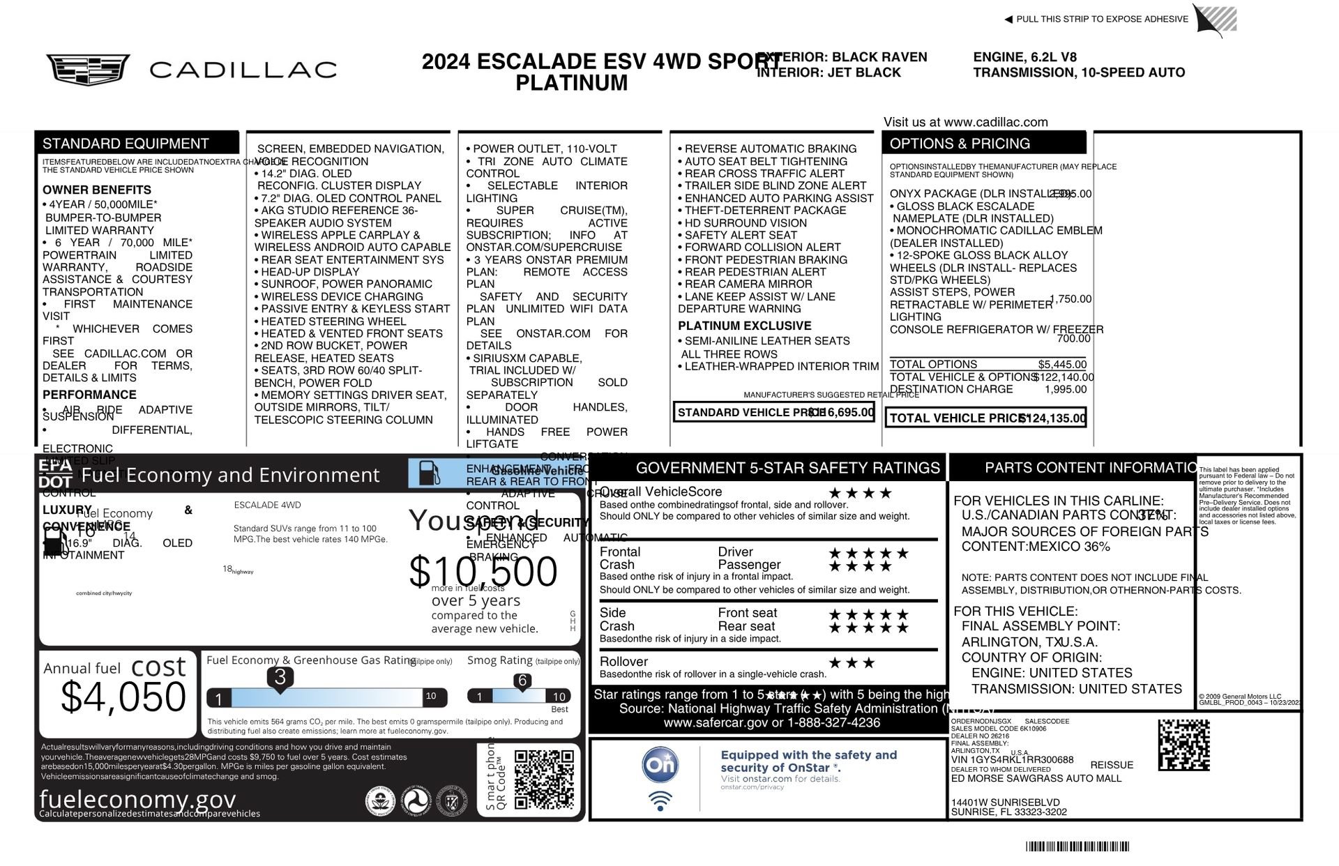 Used 2024 Cadillac Escalade ESV Sport Platinum w/ LPO, ONYX Package AWD/4WD image 84