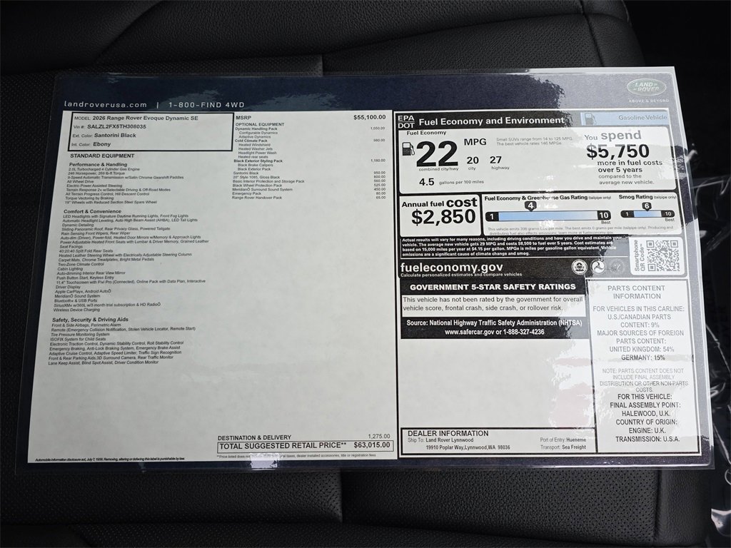 New 2026 Land Rover Range Rover Evoque Dynamic SE image 36