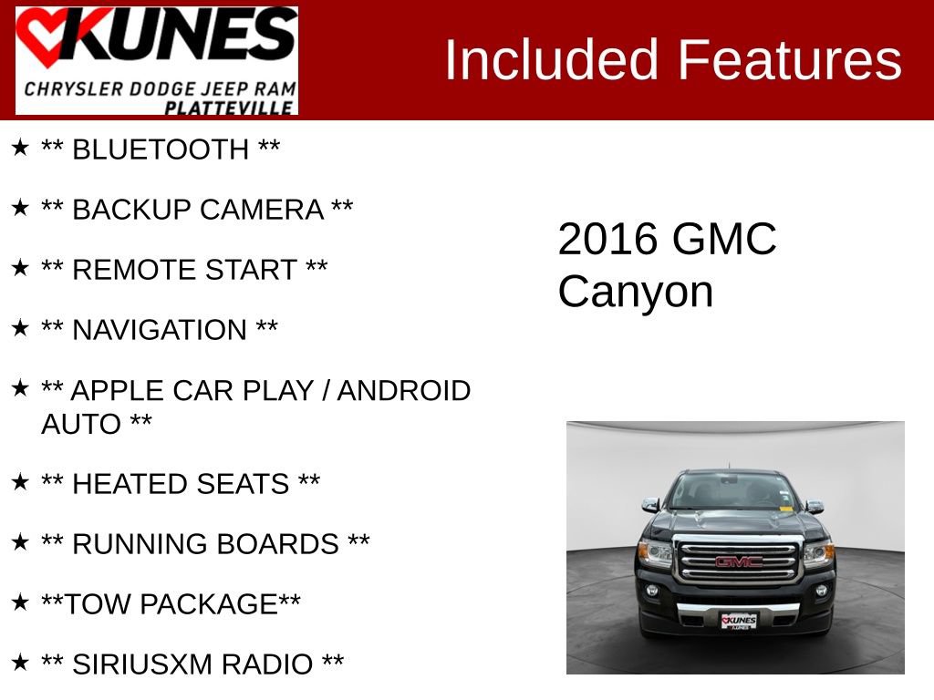 Used 2016 GMC Canyon SLT w/ Driver Alert Package AWD/4WD image 2