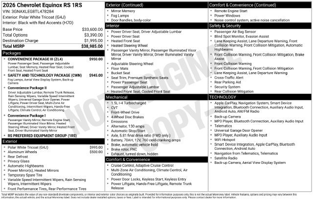 New 2026 Chevrolet Equinox RS w/ Convenience Package III FWD image 6