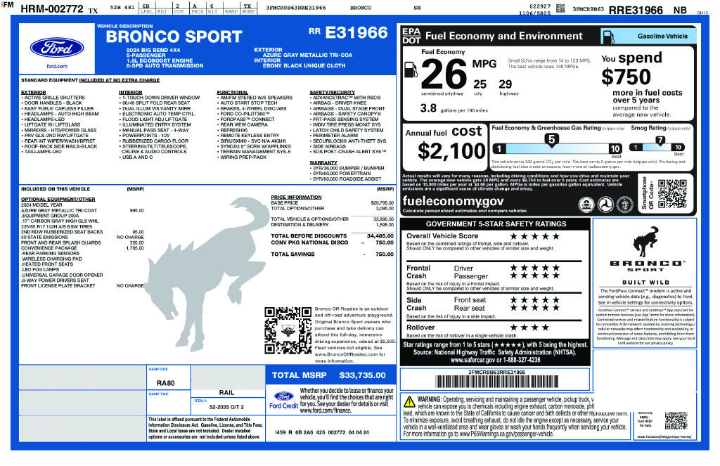 Used 2024 Ford Bronco Sport Big Bend w/ Convenience Package AWD/4WD image 6