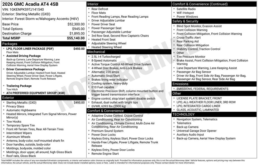 New 2026 GMC Acadia AT4 w/ LPO, Floor Liner Package image 6