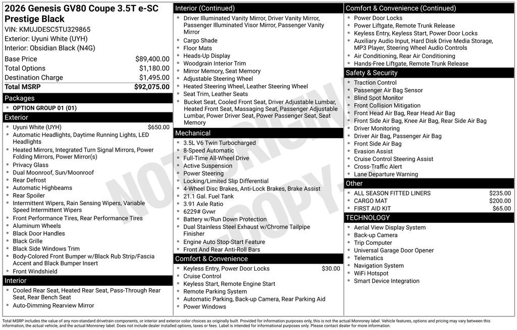 New 2026 Genesis GV80 3.5T e-SC image 3