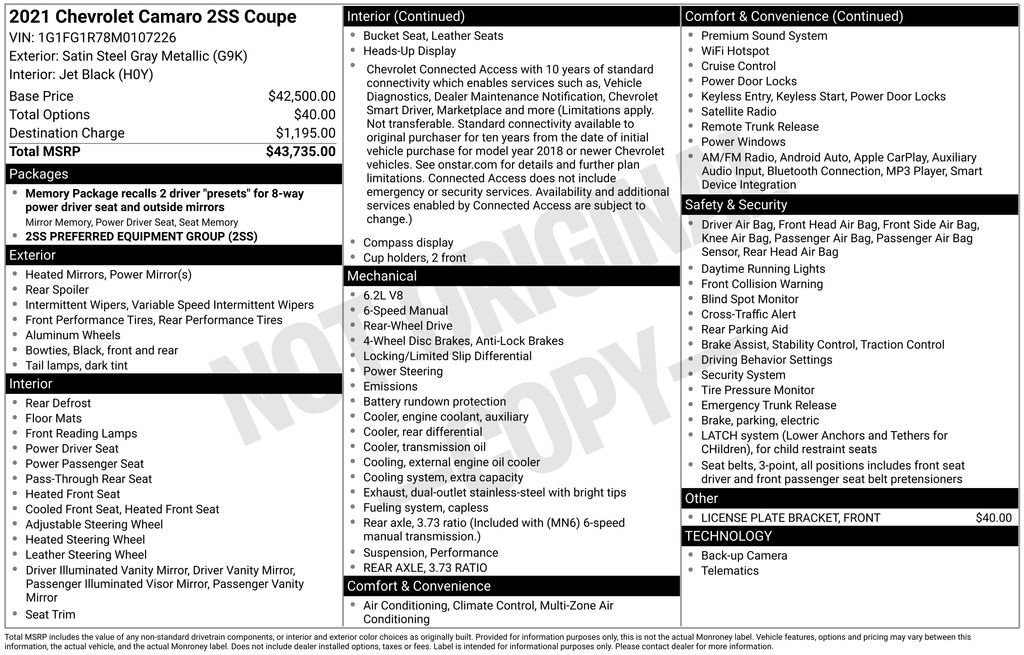 Used 2021 Chevrolet Camaro SS RWD image 32