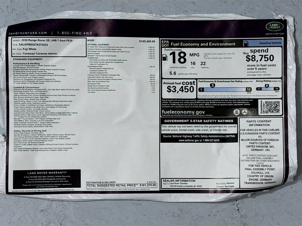 New 2026 Land Rover Range Rover Long Wheelbase SE AWD/4WD image 9