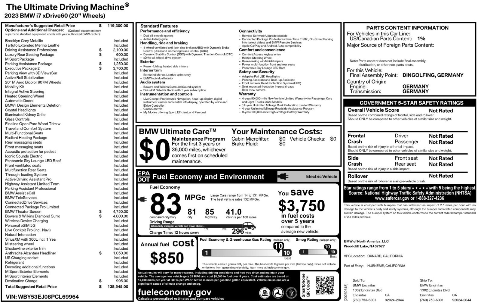 Used 2023 BMW i7 xDrive60 w/ Executive Package 2 image 70