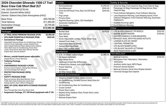 New 2026 Chevrolet Silverado 1500 LT Trail Boss w/ LT Trail Boss Premium Package