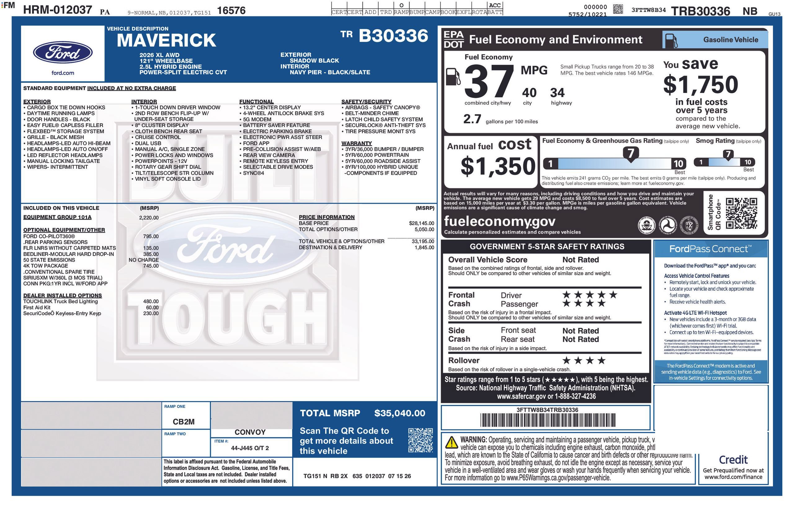 New 2026 Ford Maverick XL w/ Equipment Group 101A AWD/4WD image 6