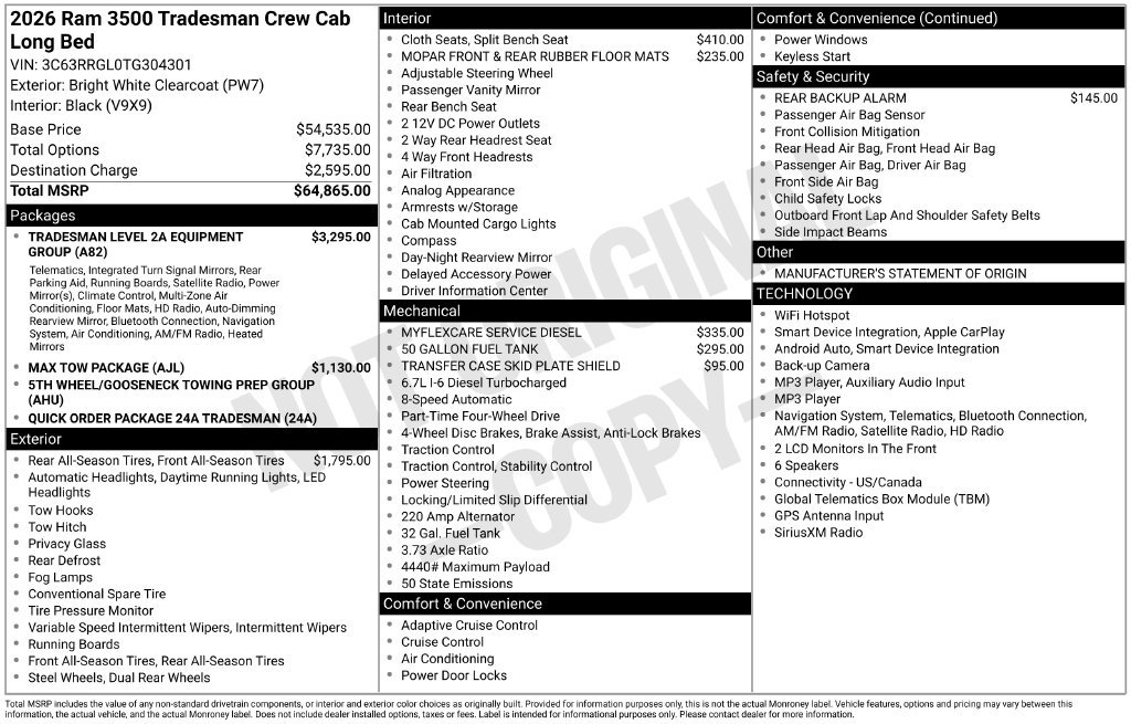 New 2026 RAM 3500 Tradesman AWD/4WD image 7