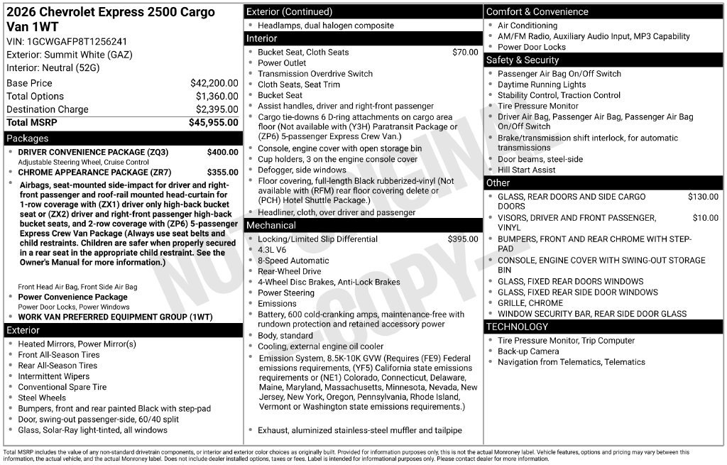 New 2026 Chevrolet Express 2500 w/ Driver Convenience Package RWD image 31
