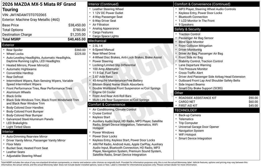 New 2026 MAZDA MX-5 Miata RF Grand Touring image 38