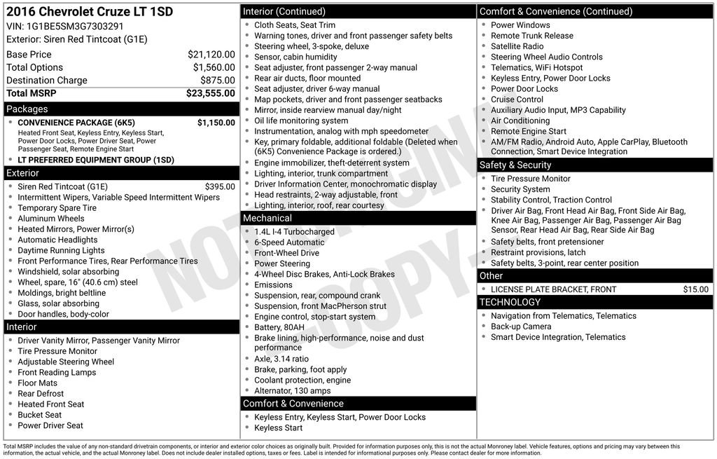 Used 2016 Chevrolet Cruze LT w/ Convenience Package FWD image 27