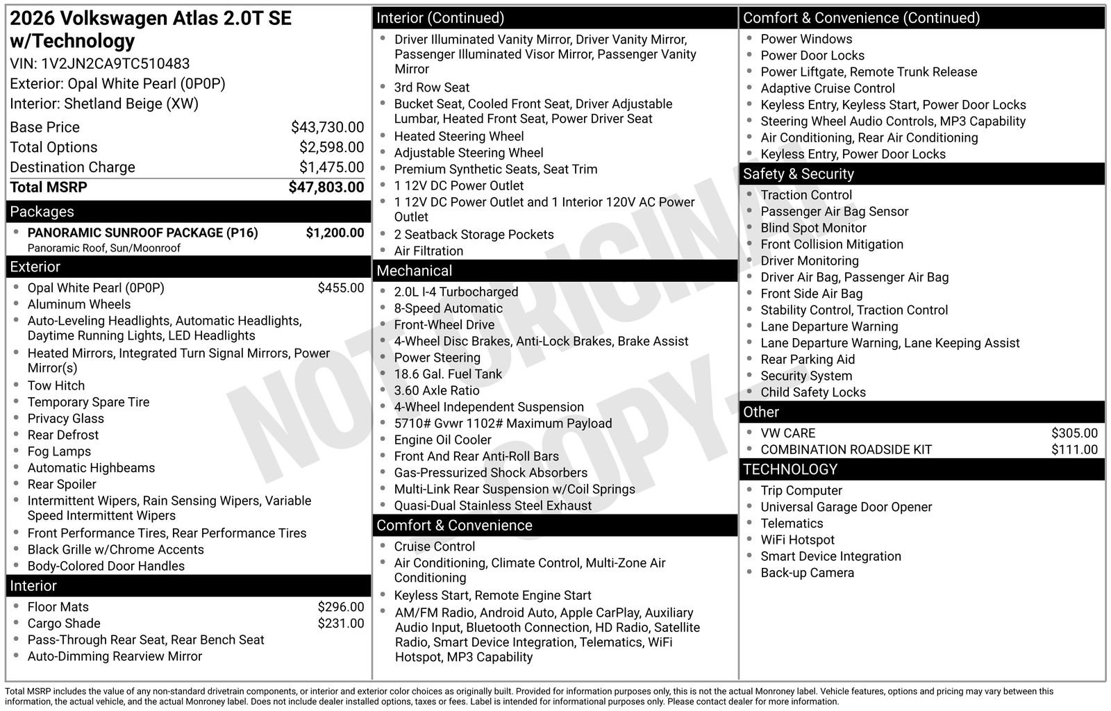 Certified 2026 Volkswagen Atlas SE w/ Panoramic Sunroof Package image 44