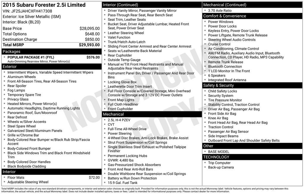 Used 2015 Subaru Forester 2.5i Limited w/ Popular Package #1 video 3