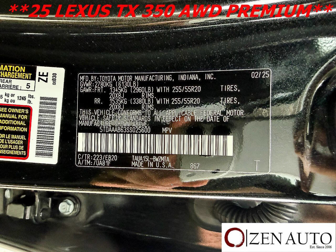 Used 2025 Lexus TX 350 AWD w/ Technology Package image 66