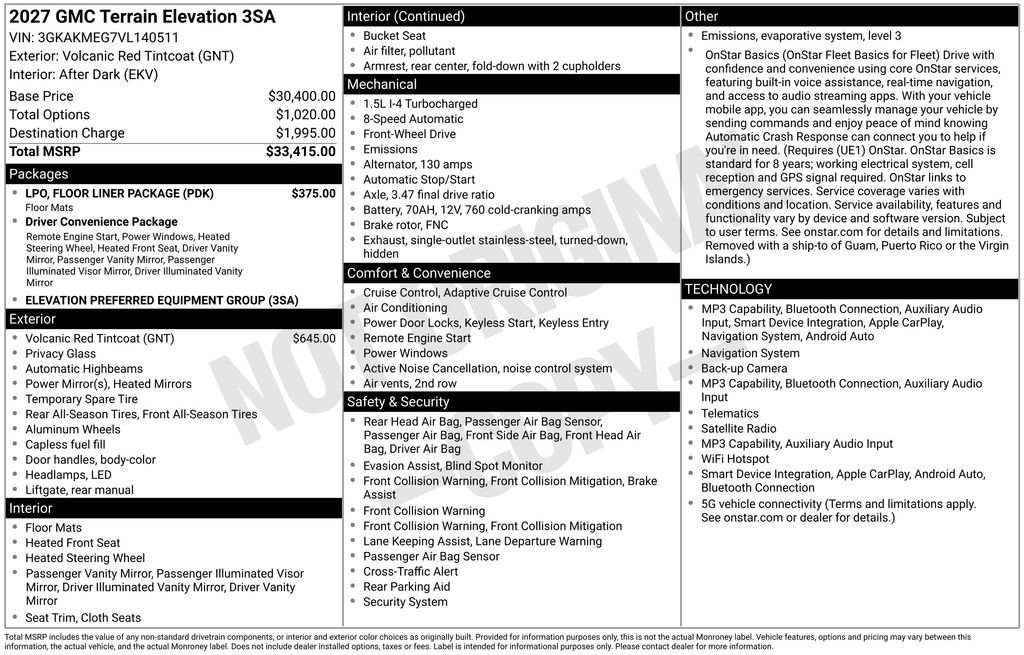 New 2027 GMC Terrain Elevation w/ LPO, Floor Liner Package FWD image 18