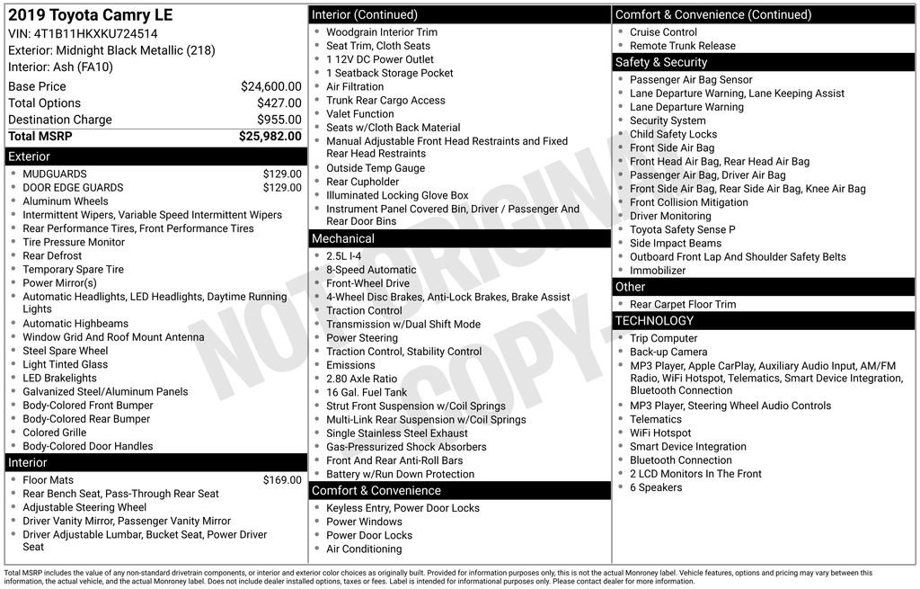 Certified 2019 Toyota Camry LE FWD image 11