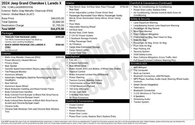 Used 2024 Jeep Grand Cherokee L Laredo w/ Trailer Tow Package RWD image 43