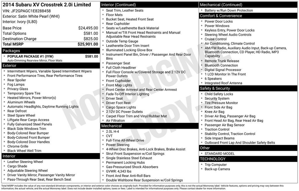 Used 2014 Subaru Crosstrek 2.0i Limited w/ Popular Package #1 image 10