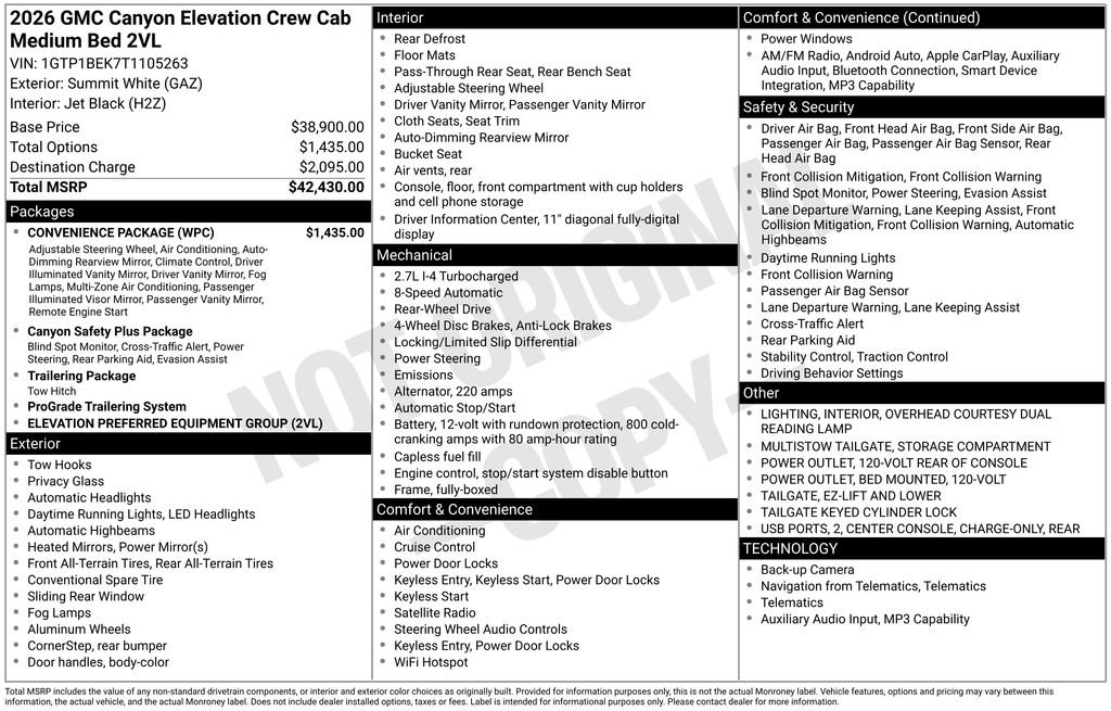 New 2026 GMC Canyon Elevation w/ Convenience Package RWD image 31