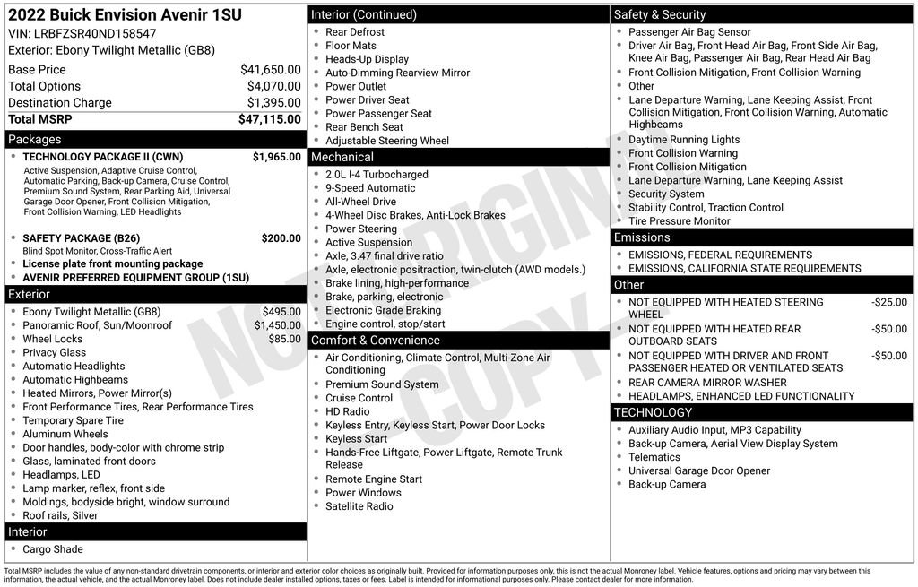 Used 2022 Buick Envision Avenir w/ Technology Package II image 3
