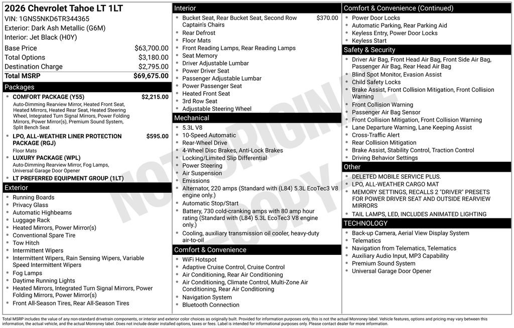 New 2026 Chevrolet Tahoe LT w/ Comfort Package RWD image 18