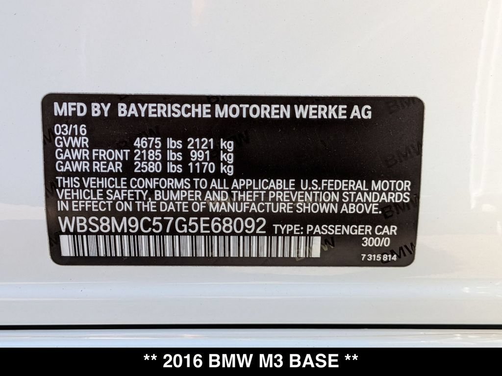 Used 2016 BMW M3 RWD image 30