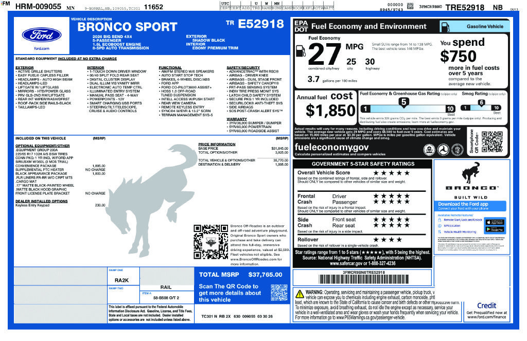 New 2026 Ford Bronco Sport Big Bend w/ Convenience Package AWD/4WD image 3