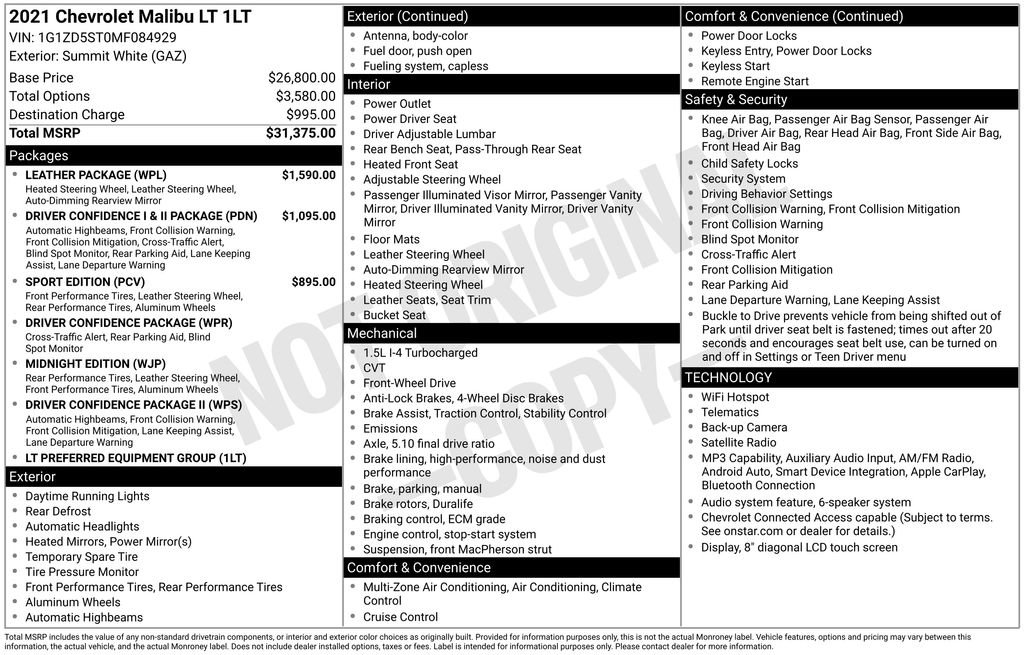 Certified 2021 Chevrolet Malibu LT w/ Leather Package FWD image 2