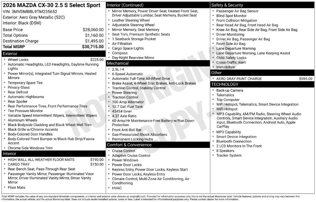 New 2026 MAZDA CX-30 AWD 2.5 S w/ Select Sport Pkg image 3