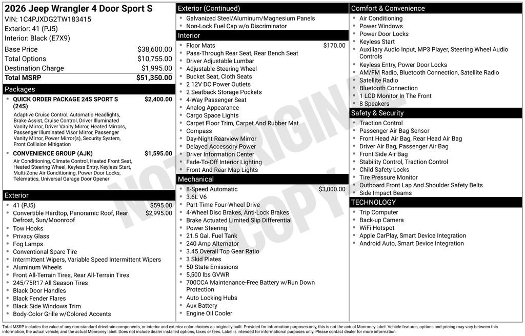 New 2026 Jeep Wrangler Sport S image 30