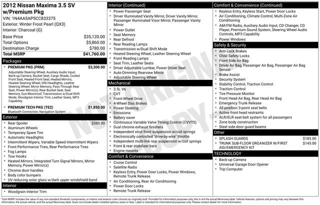 Used 2012 Nissan Maxima 3.5 SV w/ Premium Pkg image 35