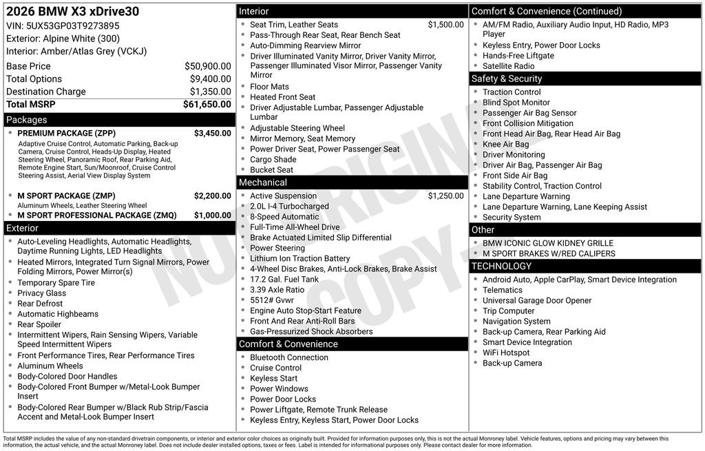 New 2026 BMW X3 xDrive30 w/ Premium Package image 2