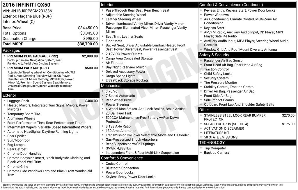 Used 2016 INFINITI QX50 2WD w/ Premium Plus Package image 2