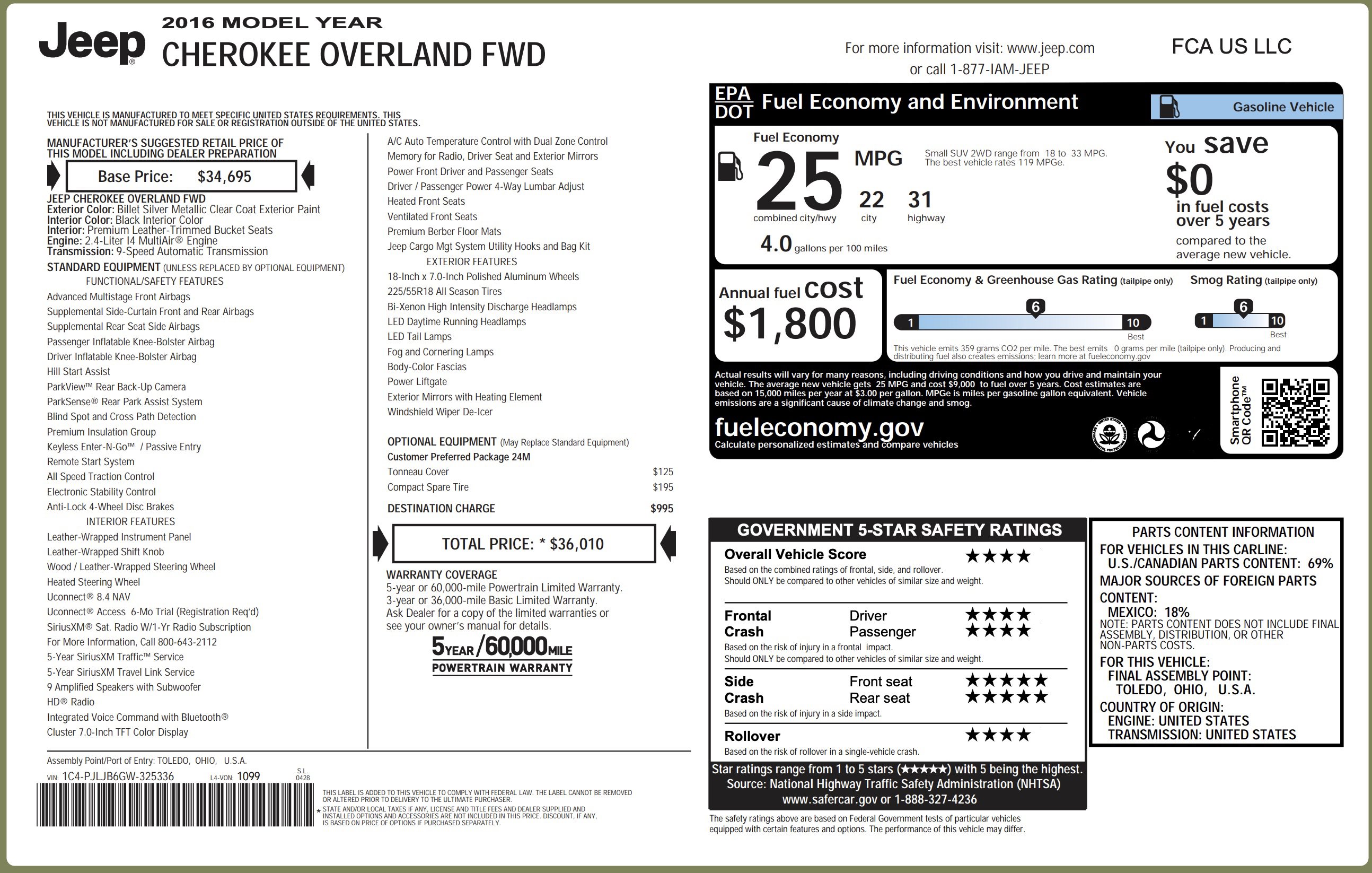 Used 2016 Jeep Cherokee Overland FWD image 4
