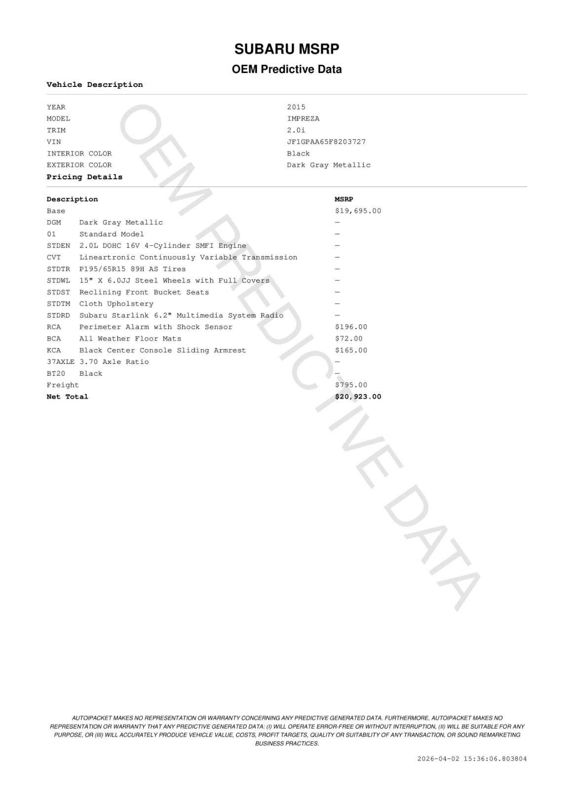 Used 2015 Subaru Impreza 2.0i image 11