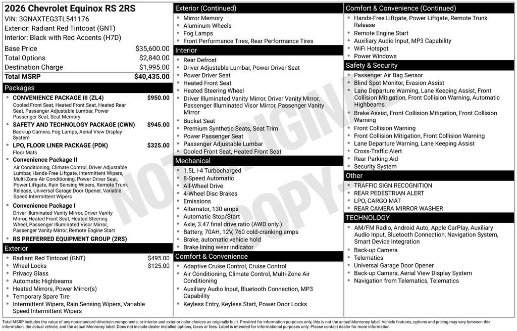 New 2026 Chevrolet Equinox RS w/ Convenience Package III AWD/4WD image 11