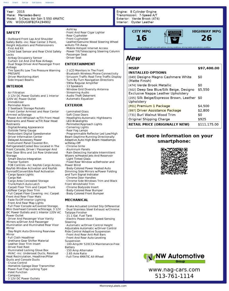 Used 2015 Mercedes-Benz S 550 4MATIC Sedan image 2