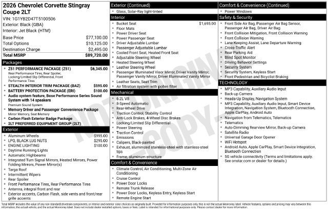 Used 2026 Chevrolet Corvette Stingray Preferred Cpe w/ Z51 Performance Package RWD image 32