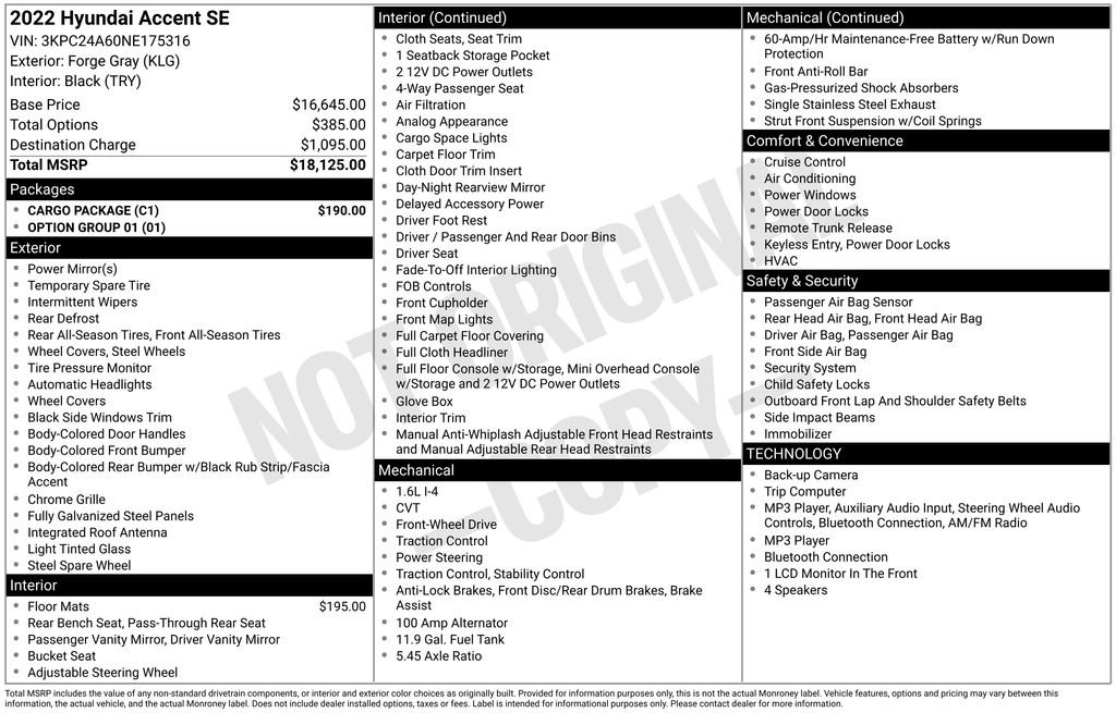 Used 2022 Hyundai Accent SE w/ Cargo Package FWD image 7