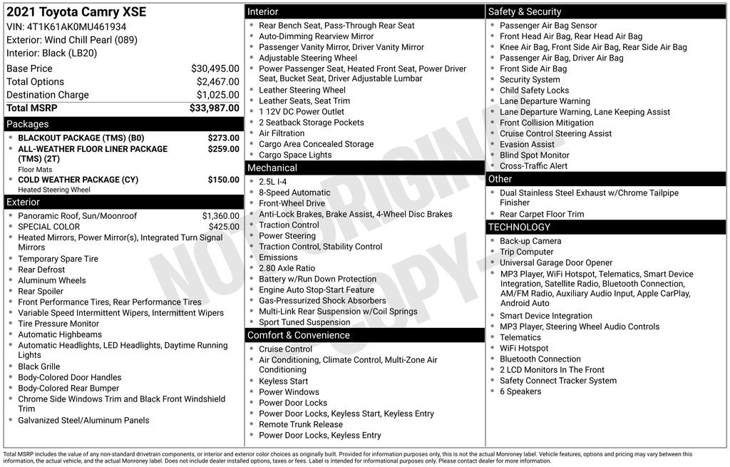 Used 2021 Toyota Camry XSE w/ Blackout Package (TMS) FWD image 5