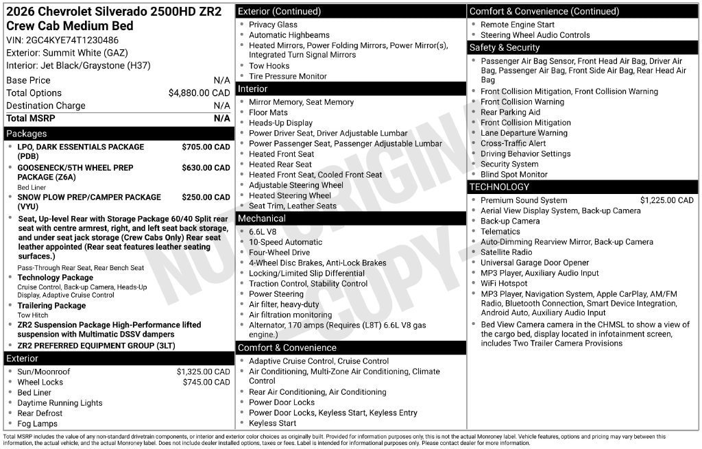 New 2026 Chevrolet Silverado 2500 ZR2 w/ LPO, Dark Essentials Package AWD/4WD image 10