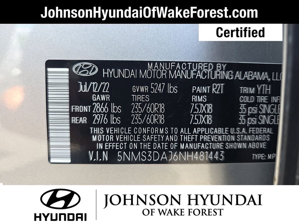 Certified 2022 Hyundai Santa Fe SEL w/ Convenience + Premium Package AWD/4WD image 46