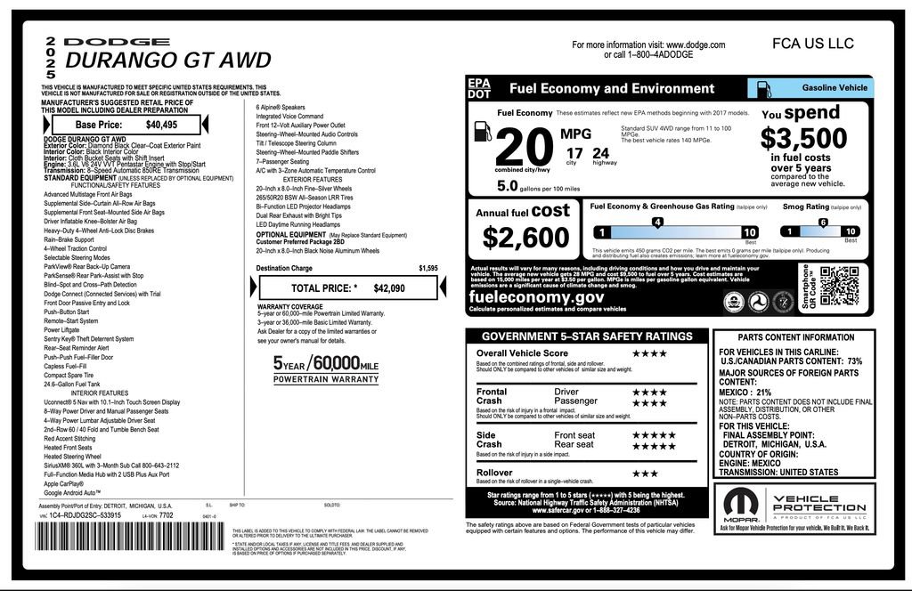 Certified 2025 Dodge Durango GT image 2